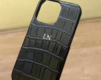 Personalized Embossed Initial Custom Letters Croc Vegan Leather Phone Cover iPhone 15 iPhone 14 13 12 11 Pro Max Custom Gift For Him Her