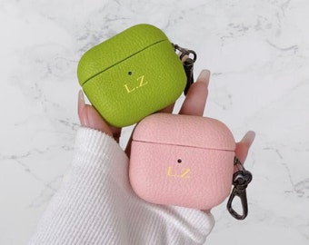Personalized Custom Gold Initials Monogram Leather Airpod Case| Pastel Custom AirPod 3 Case |Personalized Gift Idea For Him Her Airpod Pro 2