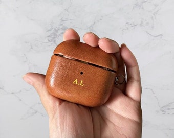 Personalized Gold Initials Monogram Leather Airpod Case| Custom Glossy Leather AirPod 3 Case | Gift Idea For Him Her Airpod Pro 2 Cover