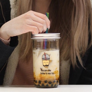 Reusable Bubble Tea Cup with Bevel Cut Stainless Steel Straw /Eco-Friendly Cute Boba Tea Cup / Cute Reusable Smoothie tumbler