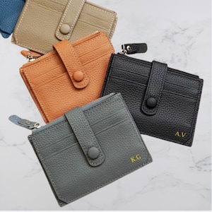 Porta carte di credito con monogramma personalizzato Portafoglio in pelle con busta Porta monete con cerniera Regalo per damigella d'onore Regalo per lui e lei