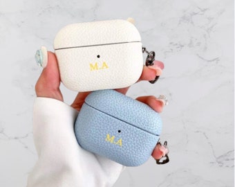 Personalized Custom Engraved Initials Monogram Pebble Leather Pastel Airpod Case | Custom AirPod 3 Case | Gift Idea For Him Her Airpod Pro 2