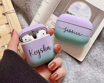 Name Ombré Airpod 4 Hülle | Personalisierte Name Initialen Farbverlauf Airpod Pro Hülle | Hartplastik Apple Airpod 3 Halter