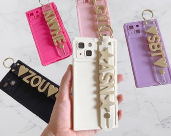 Personalized Gold Name 3D Embossed Monogram Custom Strap Silicone Square Phone Case iPhone 15 iPhone 14 13 12 11 Pro Max iPhone 11 Gift Her