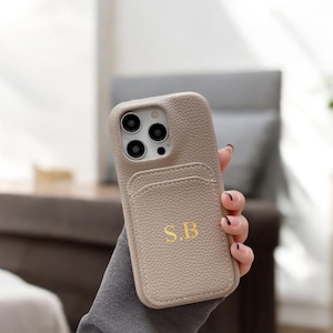 Zierliche Leder Handytasche für iPhone 16 15 14 13 Pro Max mit Kartenhalter Personalisierte Telefon Initial Geprägtes Monogramm Beste Freundin Geschenk Sie