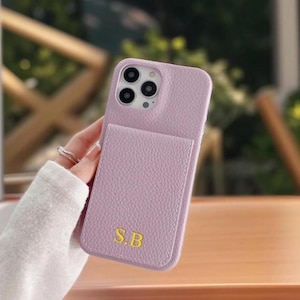 Lettres initiales dorées personnalisées nom personnalisé portefeuille porte-cartes portefeuille en cuir coque de téléphone iPhone 16 15 14 13 12 11 Pro Max cadeau pour elle
