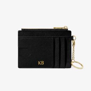 Personalisierter Monogramm-Kreditkartenhalter Saffiano Leder Benutzerdefinierte Karte Münze Brieftasche Umschlag Karte Reißverschluss Tasche Brautjungfer Geschenk Geschenk für Ihn Sie