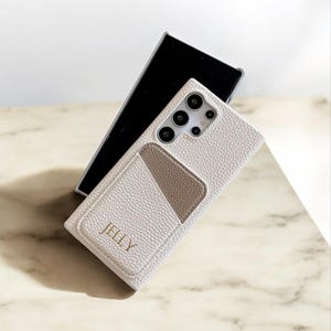 Capa de couro personalizada para celular com porta-cartões S24 S23 S22 S21 Ultra S24 S23 S22 Plus Monograma gravado personalizado com inicial presente para ela e ele