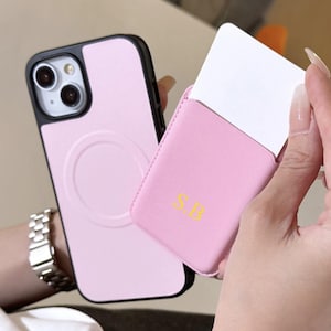 Personalizado inicial nombre personalizado cuero lujo Magsafe cartera titular de la tarjeta funda protectora del teléfono iPhone 15 iPhone 14 13 12 11 Pro Max regalo