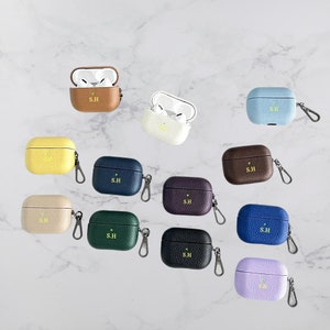 Gepersonaliseerde aangepaste gegraveerde initialen monogram kiezelleren Airpod 4-hoesje | Op maat gemaakte AirPod 3-hoes | Cadeau-idee voor hem Haar Airpod Pro 2