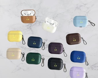 Personalized Custom Engraved Initials Monogram Pebble Leather Airpod 4 Case | Custom AirPod 3 Case | Gift Idea For Him Her Airpod Pro 2