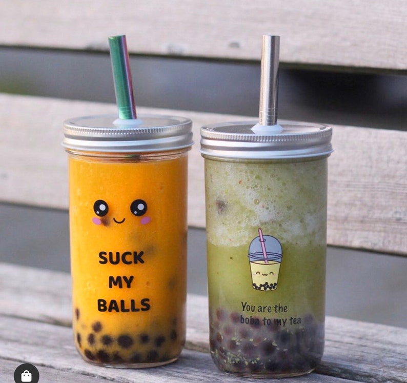 2 Pack Reusable Bubble Tea Cup with Bevel Cut Stainless Steel Straw /Eco-Friendly Boba Tea Cup Reusable Smoothie tumbler / Reusable Boba Cup image 1