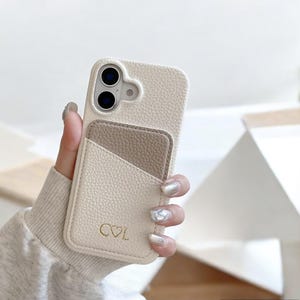 Sierlijk leren telefoonhoesje voor iPhone 16 15 14 13 Pro Max met kaarthouder Gepersonaliseerde telefoon eerste reliëf monogram/cadeau beste vriend