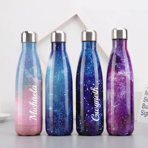 Personalized Watercolor Galaxy Space Stars Sky Water Bottle,Custom Name Water Bottle,Insulated Water Bottle,Engraved Water Bottle