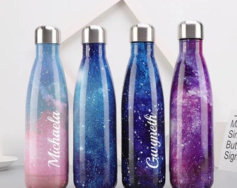 Personalized Watercolor Galaxy Space Stars Sky Water Bottle,Custom Name Water Bottle,Insulated Water Bottle,Engraved Water Bottle