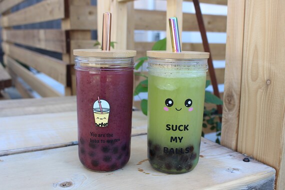 2 PACK: Reusable Bubble Tea Cup With Bamboo Lid, Bubble Tea and Smoothie  Straw 