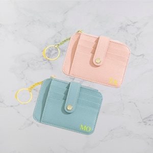 Porte-cartes de crédit monogramme personnalisé en cuir carte personnalisée pièce de monnaie Mini portefeuille carte en cuir poche zippée cadeau de demoiselle d'honneur cadeau pour lui elle