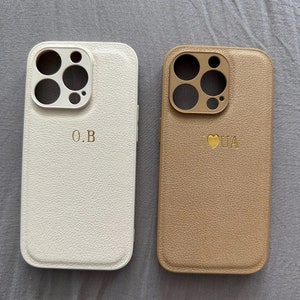 Personalized Gold Initial Leather Custom Monogram Embossed Engraved iPhone 16 iPhone 15 iPhone 14 13 12 11 Pro Max Bridesmaids Gift For Her