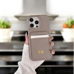 パーソナライズされたゴールドイニシャルカスタムレターネームレザーダブルカードホルダーウォレットiPhone 15ケースiPhone 14 13 12 11 Pro Max彼女へのギフト彼へのギフト