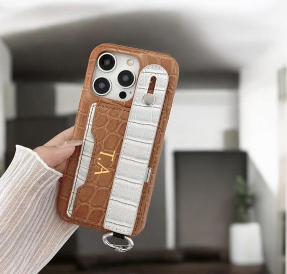 Personalized Gold Embossed Initial Custom Name Croc Leather Card