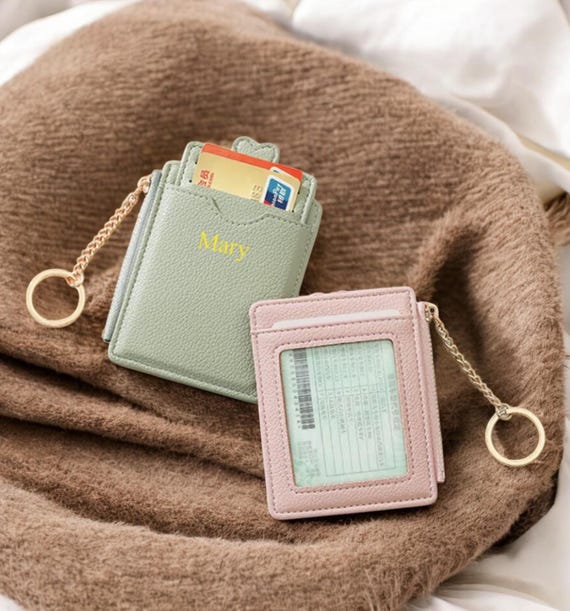 Tarjetero de cuero con monograma personalizado, tarjetero de