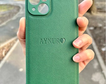 Personalized Leather Phone Case For iPhone 15 14 12 13 Pro Max Plus Luxury Embossed Initials Custom Leather Phone Cover Gift For Her Him