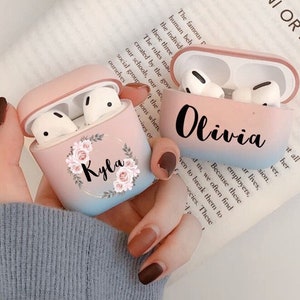 Custom Floral Initials Ombré Airpod Case | Custom Name Initials Flowers Airpod Pro 2 Case  | Hard Plastic Apple 3 Airpod Pro Holder