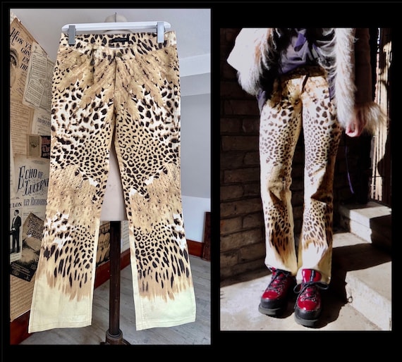 XS S Y2K Roberto Cavalli Animal Print Low Waisted Flared Bell Bottom Jeans Pants Trousers Etsy