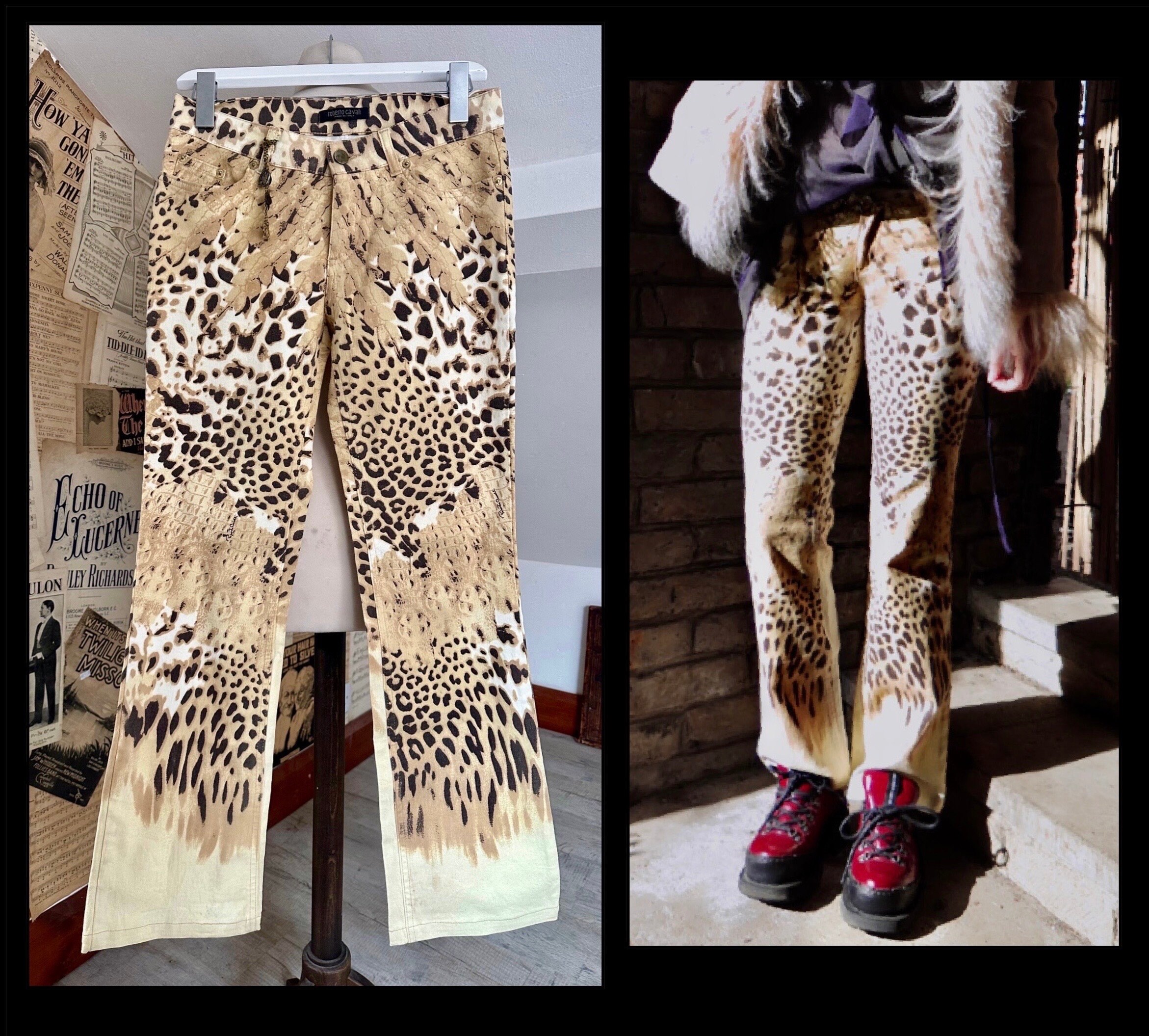 XS/S Y2K Roberto Cavalli Animal Print Low Waisted Flared
