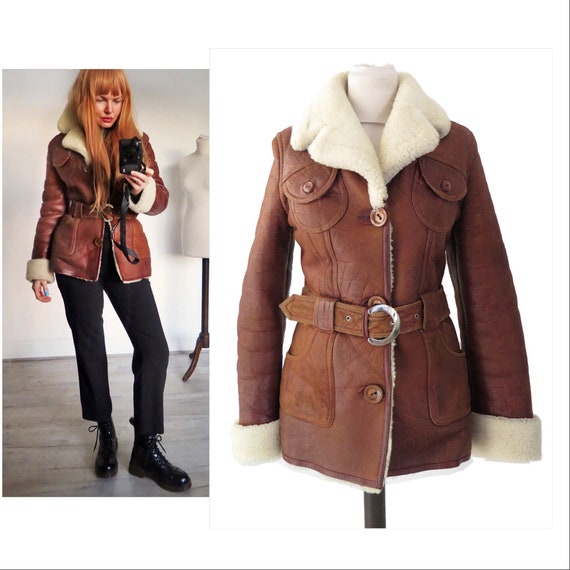 Cognac Brown Fitted Real Sheepskin Shearling Distr