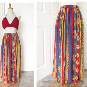 MULTICOLOUR TIE DYE Striped Aztec Print Vintage Hennes Long Midi Maxi Boho Hippie Summer Skirt, M