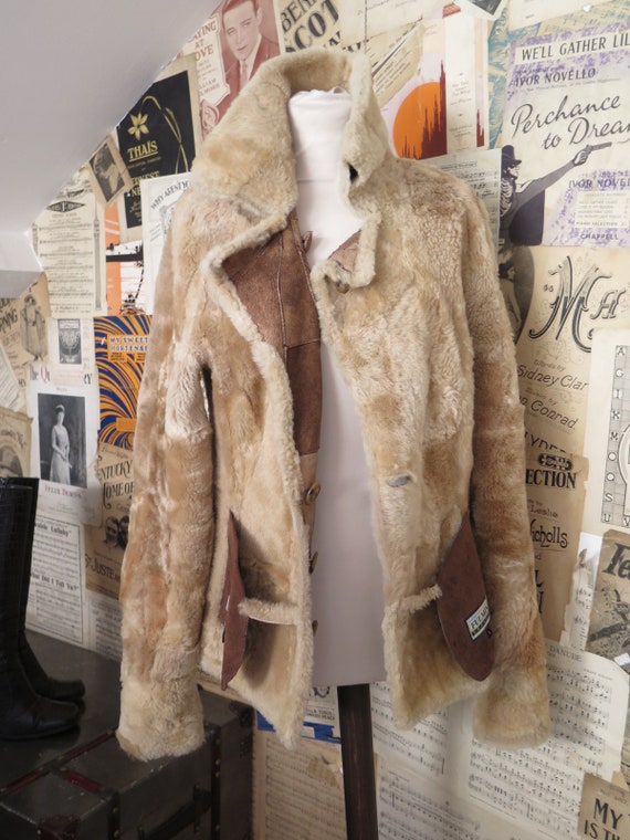 M/L 90s Y2K Patchwork Great Quality Real Sheepskin Shearling Beige 