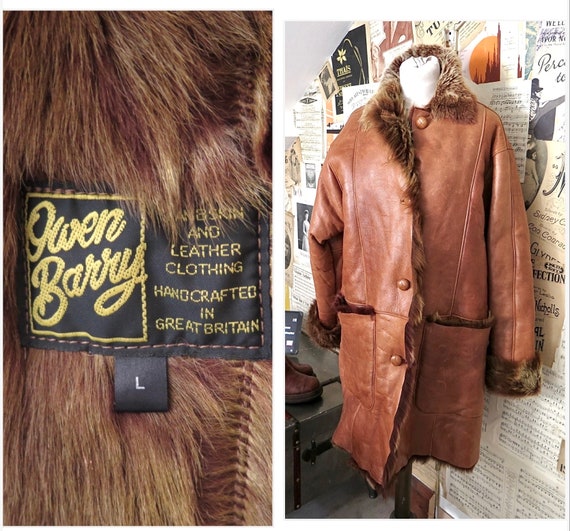 L, Owen Barry Real Grain Leather Sheepskin Shearling Warm Light  