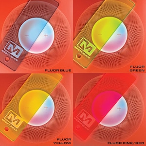 May include: Four round, translucent, plastic discs in different colors: blue, green, yellow, and pink. Each disc has a white circle in the center with a plus and minus sign. The discs are labeled with the text "FLUOR" and the color name. The text "MODFY BUILD" is printed on each disc.