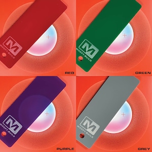 May include: Four color swatches of red, green, purple, and gray paint samples. Each sample is labeled with the color name and the text "MODFY.BUILD".