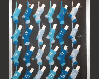 Reusable and adaptable Advent Calendar, 24 small numbered Christmas stockings - custom-made