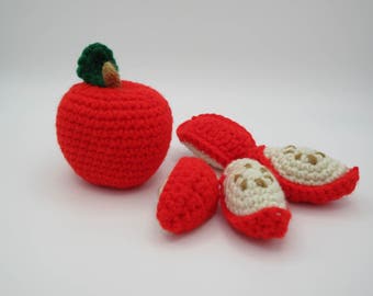 Apple, Whole Apple, Quartered Apple, Crochet Food, Toy, Peluche, Like Dad, Like Mom, Small Kitchen, Grocery