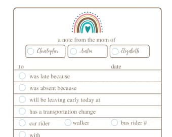 Over the Rainbow editable digital template school note. Personalize your info. Instant download!