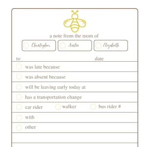 Nota scolastica del modello digitale modificabile Busy Bee. Personalizza le tue informazioni. Download istantaneo!