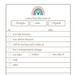 Over the Rainbow editable digital template school note. Personalize your info. Instant download!