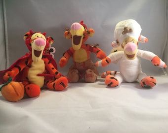 Disney Store Tigger Beanie Collection - Fall Set with 3 Tiggers - Mummy, Devil and Indian  Mint with Tags