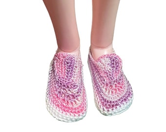 Smart dolls BJD 24” (60cm) Slip on Crochet shoes white pink variegated thread Handmade