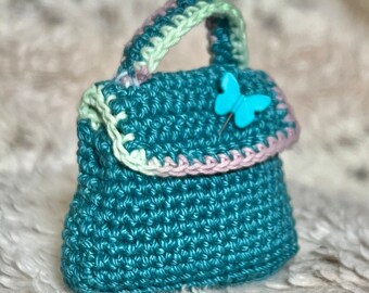 Gehäkelte Handtasche für BJD, Barbies Puppen blau türkis Häkelgarn handgemacht