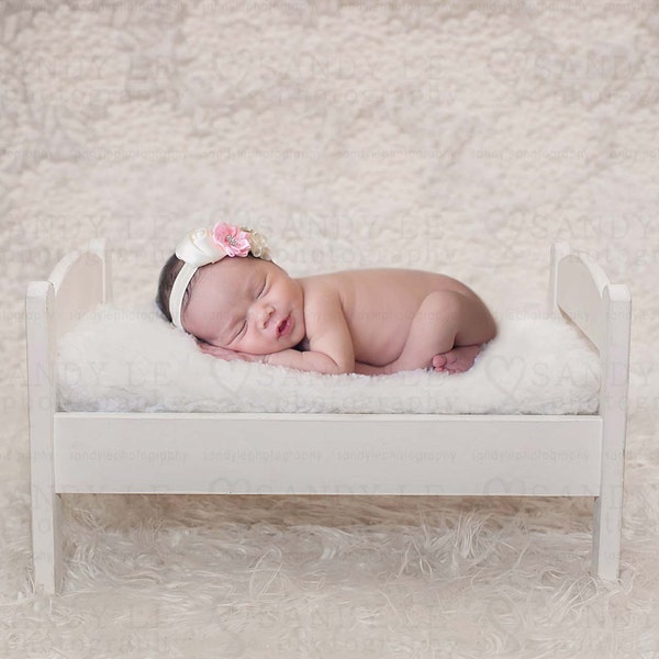 Newborn Digital Backdrop - White Doll Bed with Flower Fabric Wallpaper Background Composite