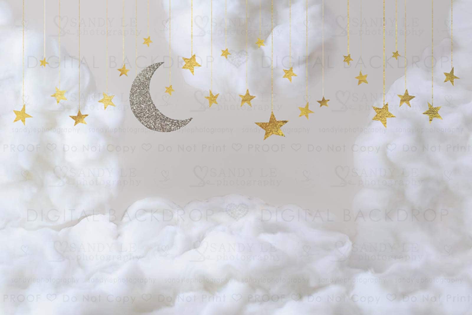 Newborn Digital Backdrop Clouds With Gold Sparkly Moon and Etsy