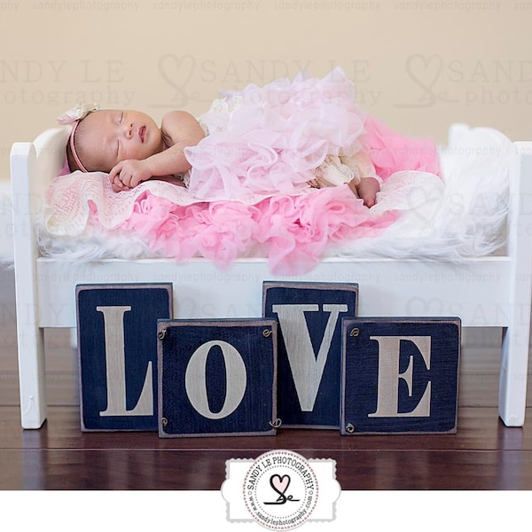 Newborn Digital Backdrop - Doll Bed with Love Plaque Background Composite