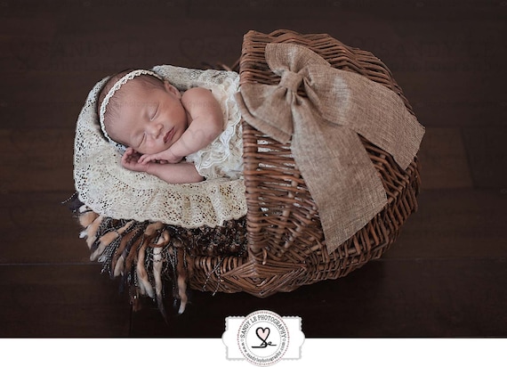 Newborn Digital Backdrop Weave Baby Cradle Basket With Bow