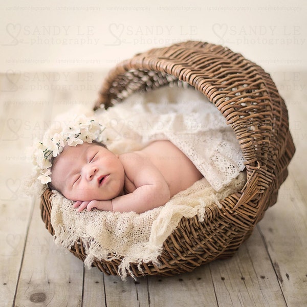 Nouveau-né Digital Backdrop - Baby Cradle Weave Basket Background Composite