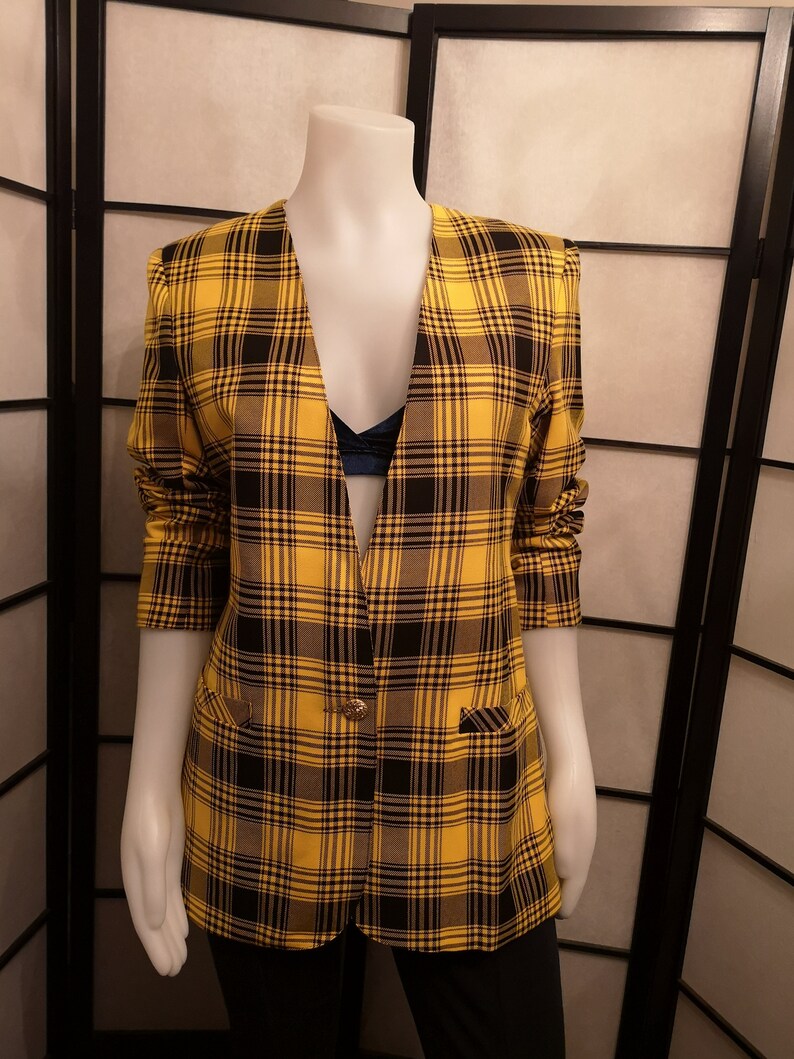 Vtg Plaid Long Blazer 80s 90s Toronto-Made Vintage Sz 10