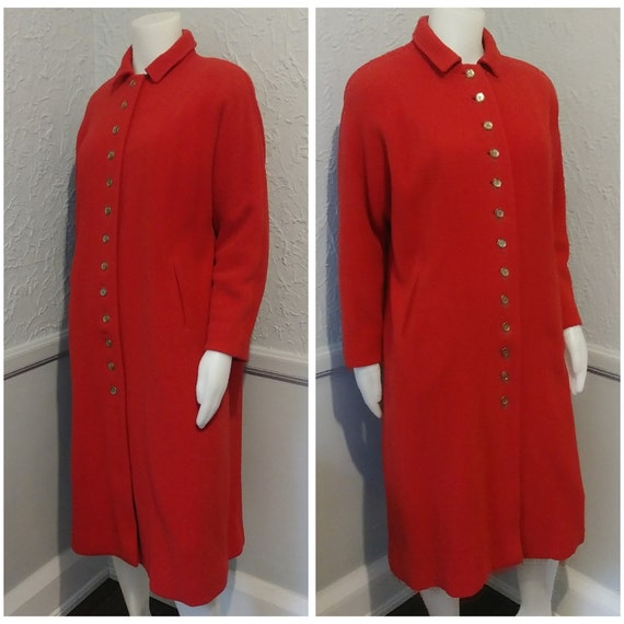 Vintage Red Long Fall Winter Coat by Bonwit Telle… - image 6